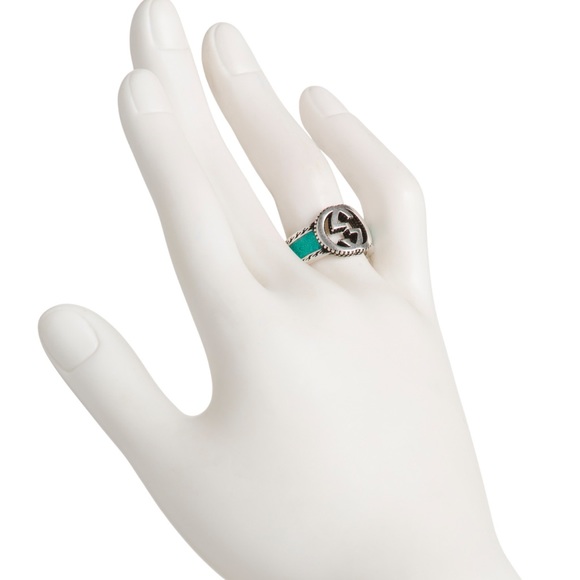 Gucci Made In Italy Sterling Silver Interlocking Enamel Ring, size 7 - Picture 2 of 7